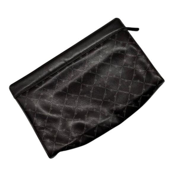 Longines Brown Leather Clutch Bag Vintage Logo Old Money - Picture 2 of 10